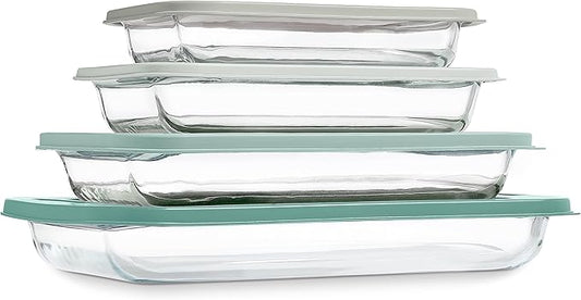 COOK WITH COLOR 8-Piece Deep Glass Baking Dish Set with Plastic Lids – by CookwithColor