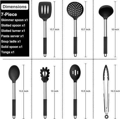 E-far Silicone Cooking Utensils Set, Slotted Turner, Soup Ladle, Pasta Server - Image 2