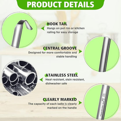 Potchen 10 Pcs Stainless Steel Soup Ladle Set Small Ladle Sturdy Long Handle - Image 3
