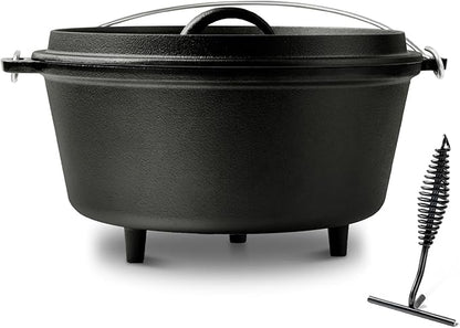 8QT Pre-Seasoned Cast Iron Camp Dutch Oven by Blingco