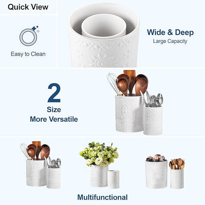 LOVECASA Utensil Holder, 7.2"+5.4" Ceramic Utensil Holder - Image 9