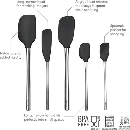Tovolo Stainless Steel Handled Silicone Spatula Set of 5, Dishwasher Safe - Image 2