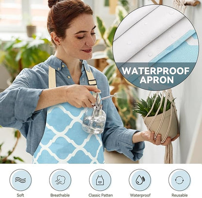 2 Pieces Aprons for Women with Pockets, Cotton Linen Waterproof Kitchen Cooking - Image 3