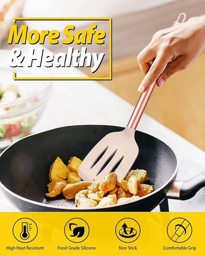 Pack of 4 Silicone Cooking Utensils Set, Non Stick Large Solid Spatulas - Image 4