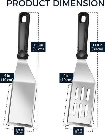 11.8-in 18/0 Stainless Steel Spatulas, Silicone Non-slip Handle, Brushed Metal - Image 4