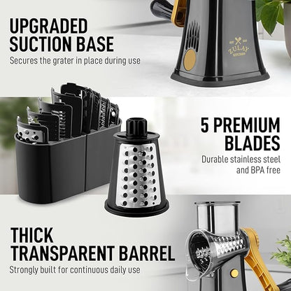 Zulay Kitchen Rotary Cheese Grater 5 Blade Cheese Shredder - Image 7
