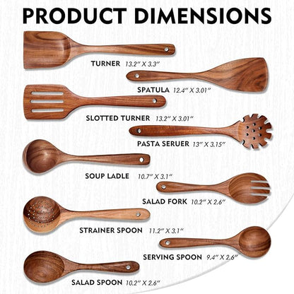 Wooden Spoons for Cooking 9 Pieces Set, TeakWooden Kitchen Utensil Set - Image 4