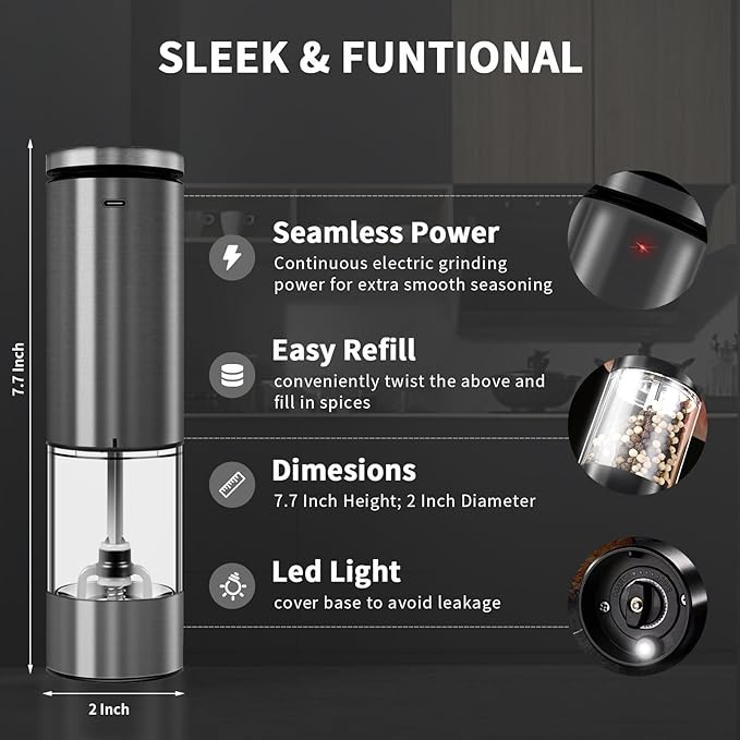 Haomacro Electric Salt and Pepper Grinder Set, Upgraded Larger Capacity - Image 5