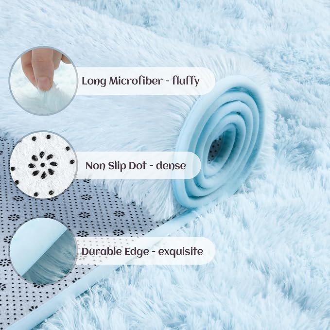 YJ.GWL Area Rugs for Living Room Bedroom, 5x8 Machine Washable Large Light Blue - Image 4