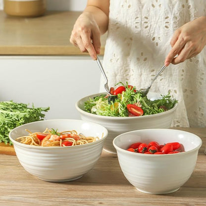 HASENSE Ceramic Mixing Bowls Set, 2.1/1.0/0.5 Qt, Handmade Salad Serving Bowls - Image 7