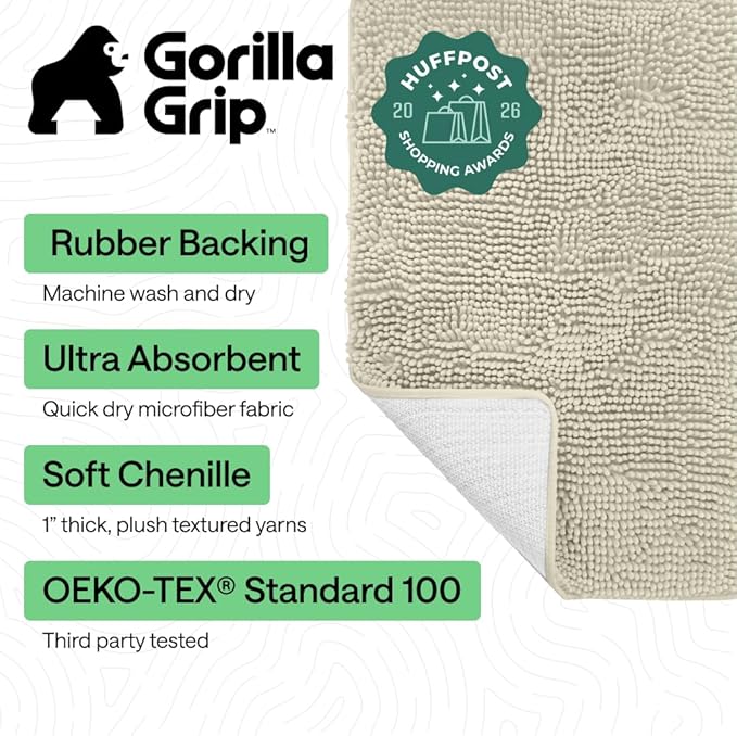 GORILLA GRIP Bath Rug Mat 30x20, Thick Soft Absorbent Chenille, Quick Dry - Image 2