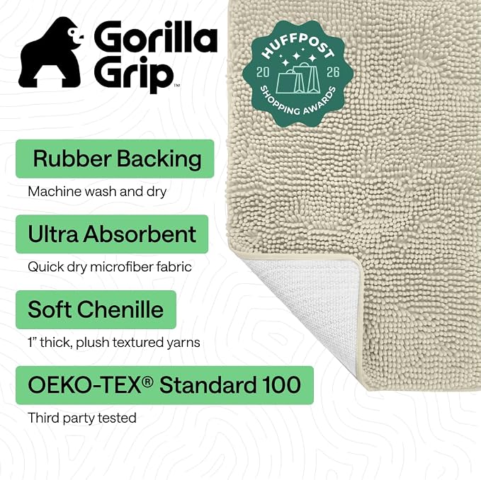 GORILLA GRIP Bath Rug Mat 60x24, Thick Absorbent Chenille, Quick Dry Microfiber - Image 2