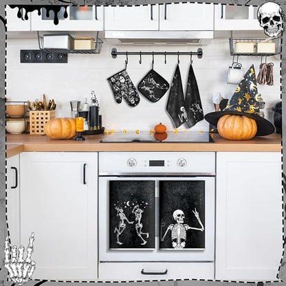 Leinuosen 6 Pcs Skull Kitchen Decor Set, Skull Kitchen Towels Gothic Oven Mitts - Image 2