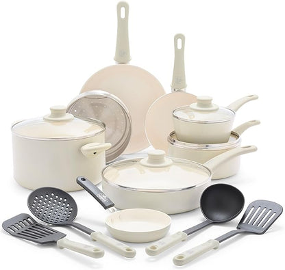 GreenLife Soft Grip 16 Piece Cookware Set, Non-Toxic PFAS-Free Ceramic Nonstick by GreenLife