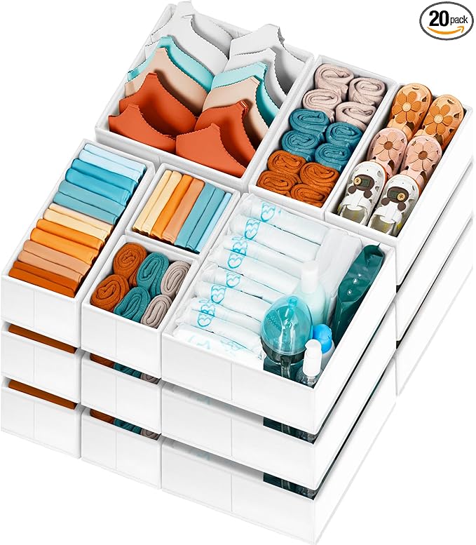 【FAMILY PACK】Drawer Organizer Clothes, 20 Pack Dresser Organizer Bins by Criusia