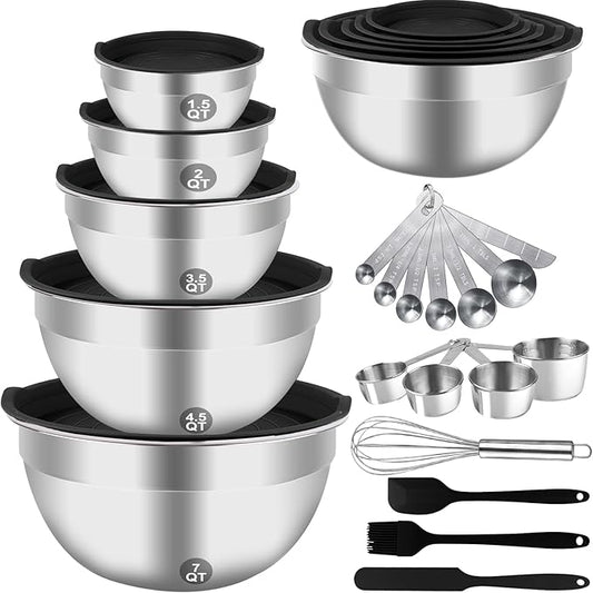 WEPSEN Mixing Bowls Set, Large Nesting Bowls 7, Measuring Cups and Spoons by WEPSEN