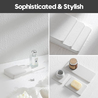 2PCS Beige Bathroom Sink Vanity Trays, Water Absorbing Diatomite Stone Drying - Image 7