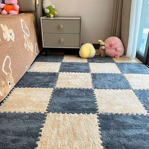 12pcs Carpet Squares Puzzle Floor Mat, Plush Interlocking Carpet Tiles - Image 2