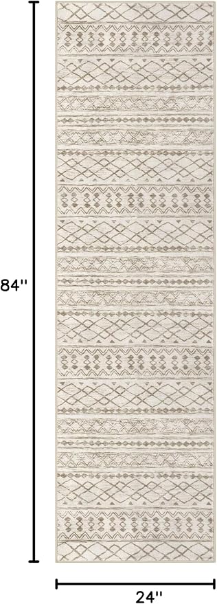 KUTA Boho Runners for Hallways 2x7 Beige Navy Blue Moroccan Washable Runner Rug - Image 2