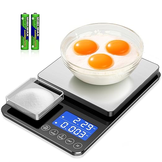 0.001 oz / 33 lb Dual Platform Kitchen Scale, Digital Food Scale with Two Precision Surfaces, LCD Display, 7 Units, Tare & Accumulation Functions – Perfect for Baking, Sourdough, and Cooking