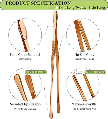 JETKONG 2 Pcs 14-Inch Kitchen Tweezers Extra Long Cooking Tweezer Tongs - Image 2