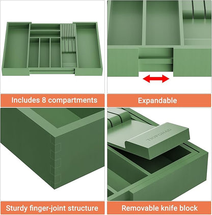 TIOPGHAD Bamboo-Silverware-Drawer-Organizer-Kitchen, Expandable Utensil Holder - Image 7