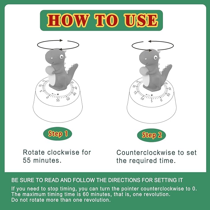 ELE DEPI 60 Minutes Mechanical Kitchen Timer, Cute Dinosaur Timer - Image 5