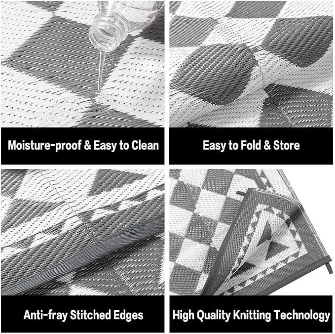 HUGEAR Outdoor Waterproof Rug 9'x12' Plastic Straw Rugs Washable Reversible - Image 6