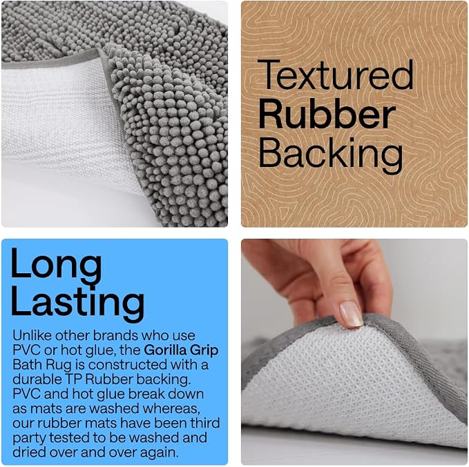 GORILLA GRIP Bath Rug Mat 44x26, Thick Soft Absorbent Chenille, Quick Dry - Image 3