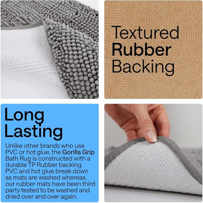 GORILLA GRIP Bath Rug Mat 54x24, Thick Soft Absorbent Chenille, Quick Dry - Image 3