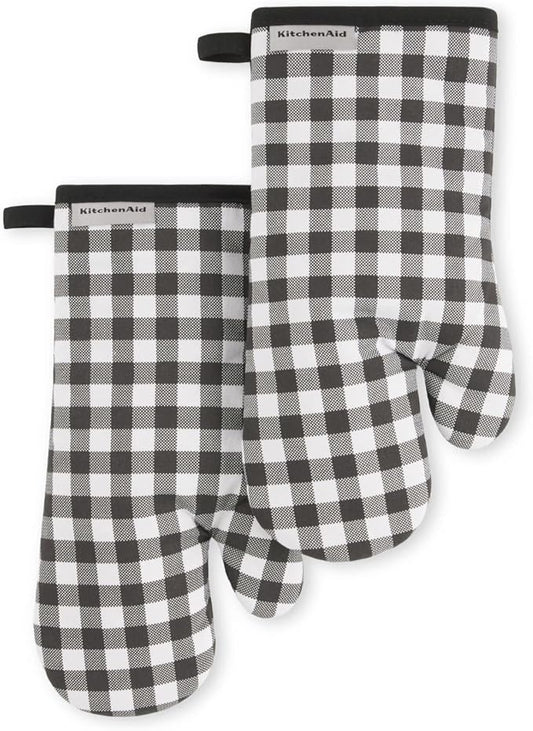 KITCHENAID Gingham Oven Mitt 2-Pack Set, Matte Black by KitchenAid