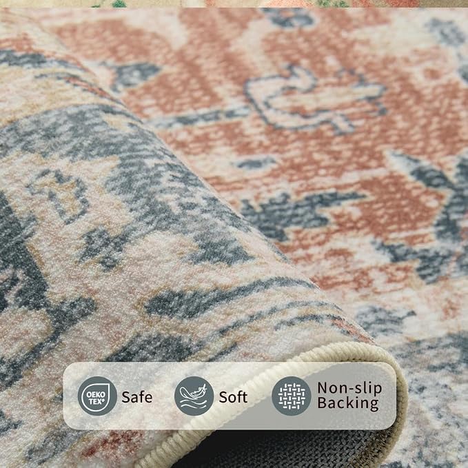 Rugxara Orange 5x7 Area Rugs for Living Room Bedroom, Washable Rug, Coral - Image 6
