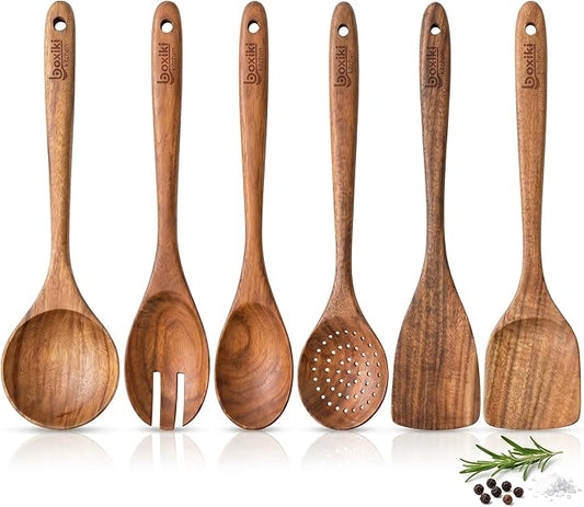 Boxiki Kitchen Luxury Teak Wood Utensil Set by Boxikikitchen