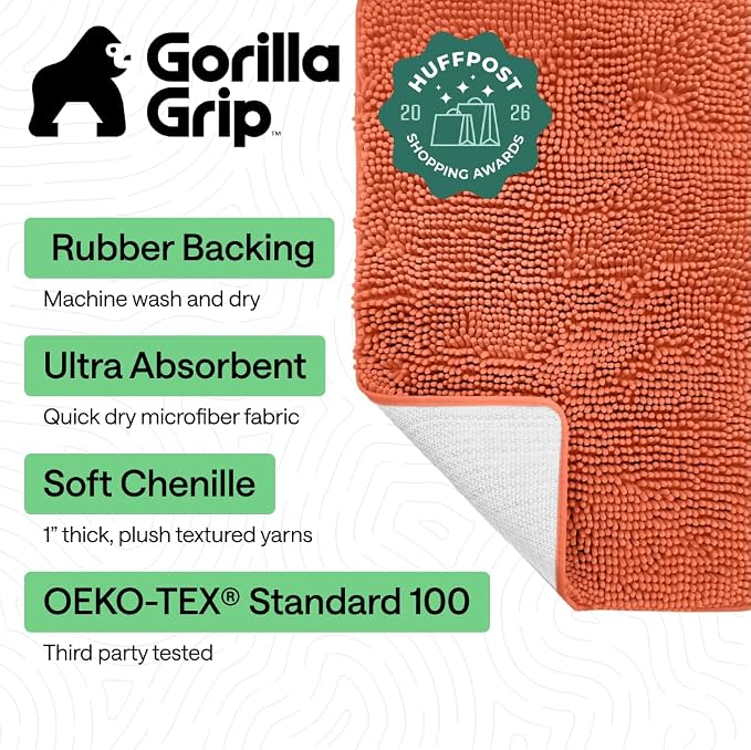 GORILLA GRIP Bath Rug Mat 44x26, Thick Soft Absorbent Chenille, Quick Dry - Image 2