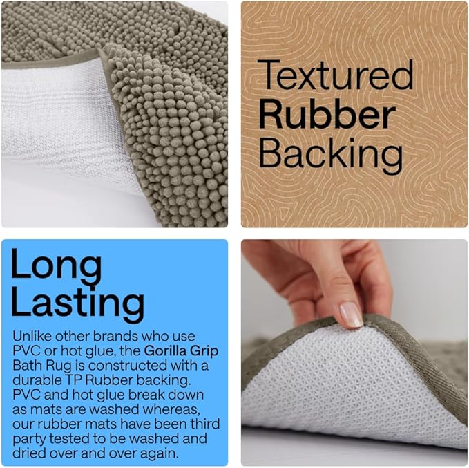 GORILLA GRIP Bath Rug Mat 36x24, Thick Soft Absorbent Chenille, Quick Dry - Image 3
