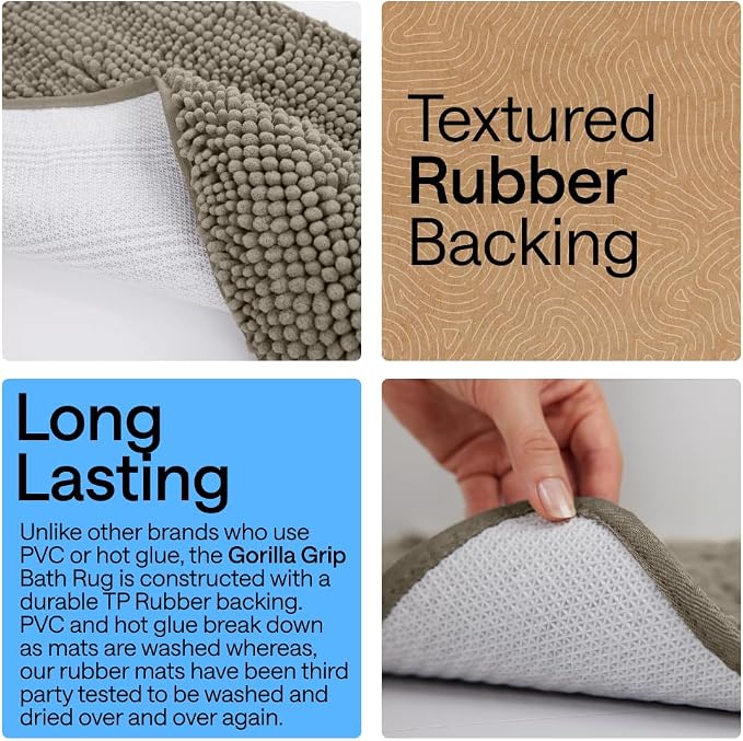 GORILLA GRIP Bath Rug Mat 44x26, Thick Soft Absorbent Chenille, Quick Dry - Image 3