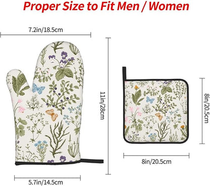 Vintage Floral Oven Mitts and Pot Holders Sets of 3 Cute Botanic Hot Pads Herbs - Image 4