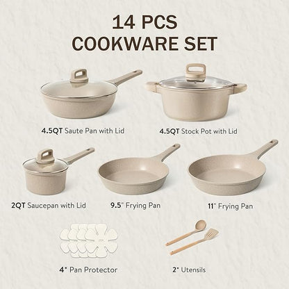CAROTE 14 Pcs Pots and Pans Set Nonstick, Induction Kitchen Cookware Sets - Image 2