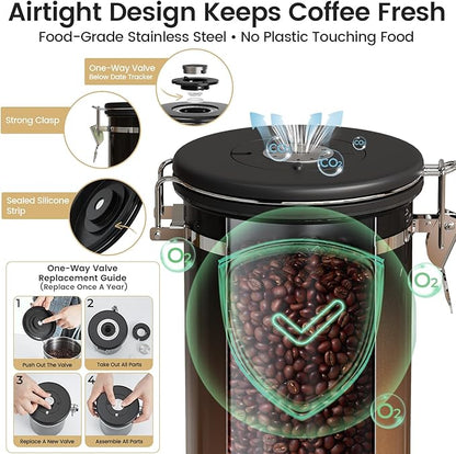 Veken Coffee Canister with Window, Airtight Stainless Steel Kitchen Food - Image 3