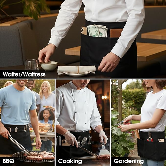 BOHARERS Cotton Server Aprons 2 Pack Waiter Waitress Apron Short Apron - Image 5
