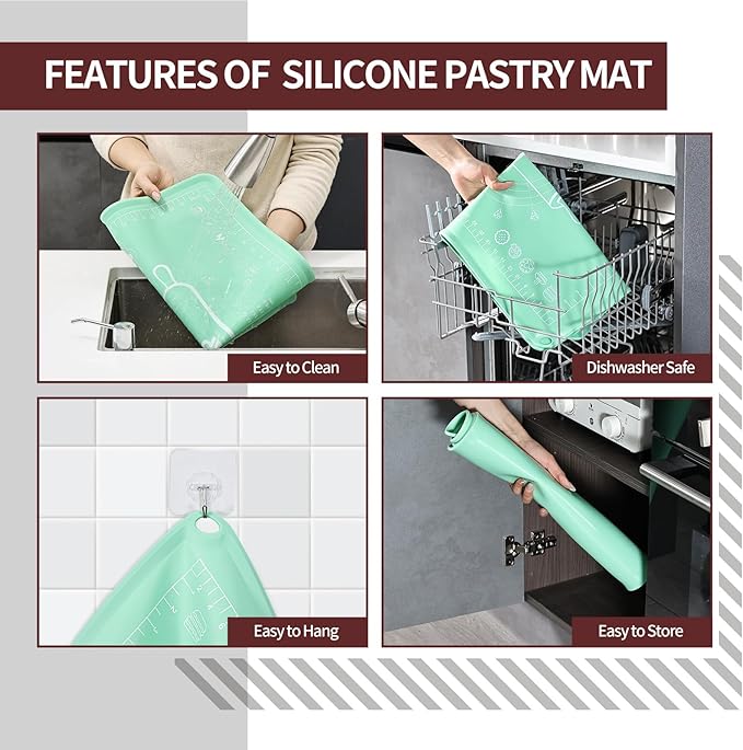 Silicone Baking Mat 20"L x 28"W, Extra Thick Dough Rolling Pad - Image 6