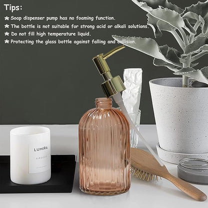 Glass Soap Dispenser with Gold Plastic Pump, 13.5oz Refillable Liquid Hand Soap - Image 6