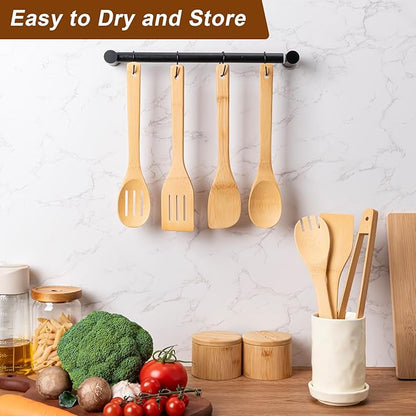 Eisinly Wooden Spoons for Cooking 7-Piece, Kitchen Nonstick Bamboo Cooking - Image 5