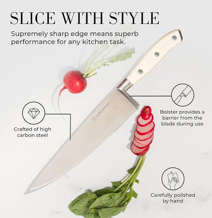 White Knife Set with Block – 14-Piece Forged Stainless Steel Knives with Triple - Image 2