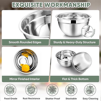 TeamFar Mixing Bowls with Lids, 5-Piece Stainless Steel Metal Nesting Salad Bowl - Image 4