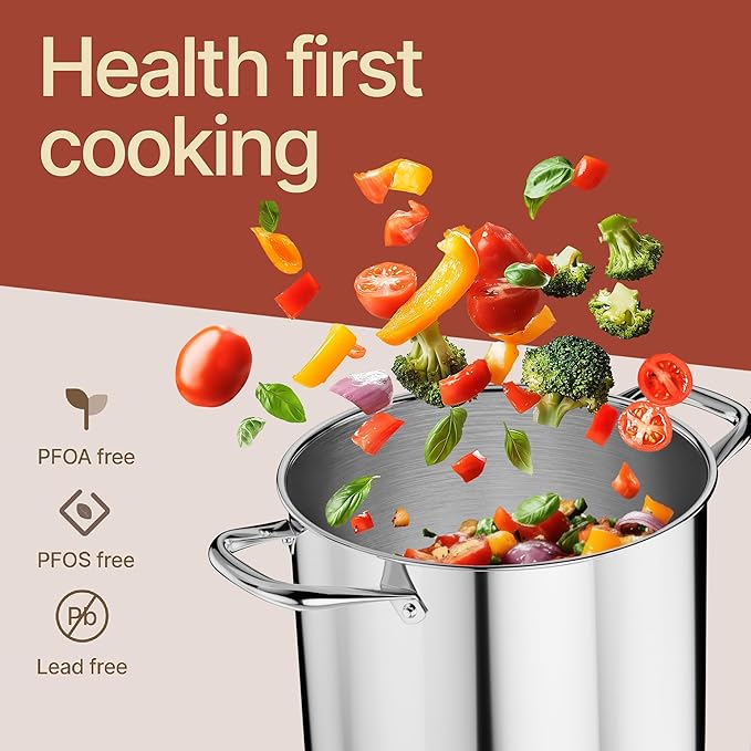 Stainless Steel Stockpot with Tempered Glass Lid 8 Quart, Durable 18/0 - Image 6