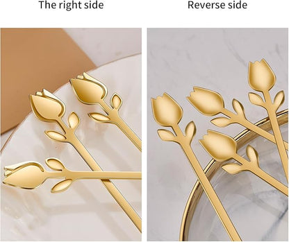 Gold Tulip/Rose Handle 12-Pcs Mini Coffee Spoons Set - Image 6