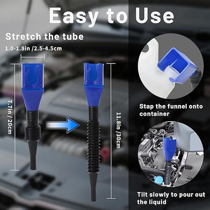 2-Pack Flexible Car Funnel for Oil Change, Retractable Snap-On Automotive Funnel - Image 2