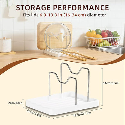 Pot Lid Holder and Spoon Rest, 2-in-1 Kitchen Counter Organizer - Image 2