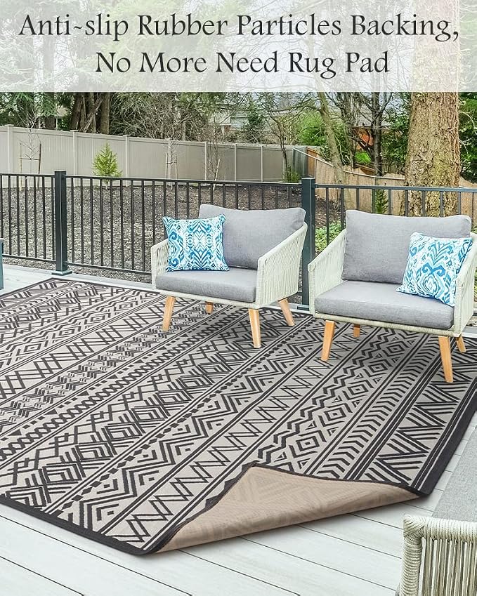 Outdoor Rug Carpet 9x12 ft, Flatweave Textured Outdoor Patio Rug Non Slip - Image 3